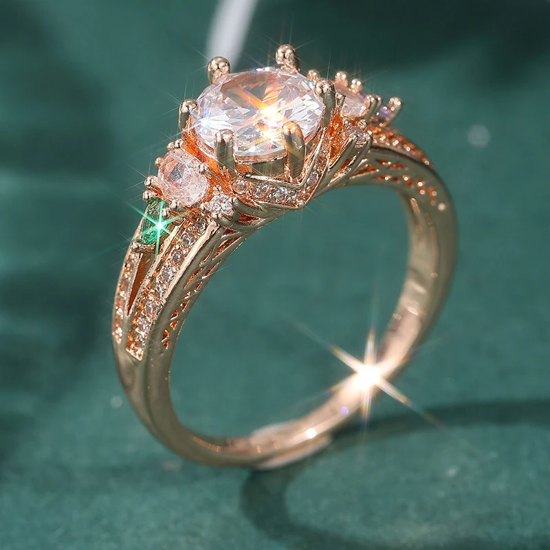 Women's Gorgeous Eternal Ring Inlay Synthetic Zirconia Wedding Band KC Golden Plated Elegant Vintage Jewelry Accessory