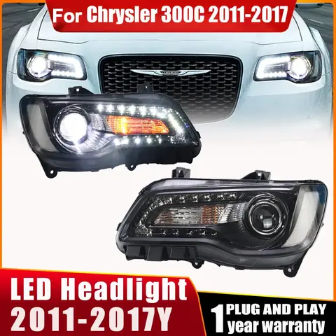 2 PC LED Headlight For Chrysler 300C Headlights 2011 2012 13-2017 300C Head lamp LED Dual Projector Head Lamp Drl Dynamic Signal
