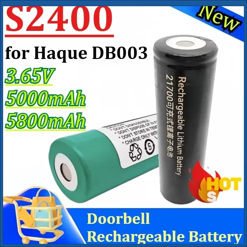 New S2400 3.65V 5000mAh 5800mAh for Haque DB003 Doorbell Rechargeable Battery with Charger