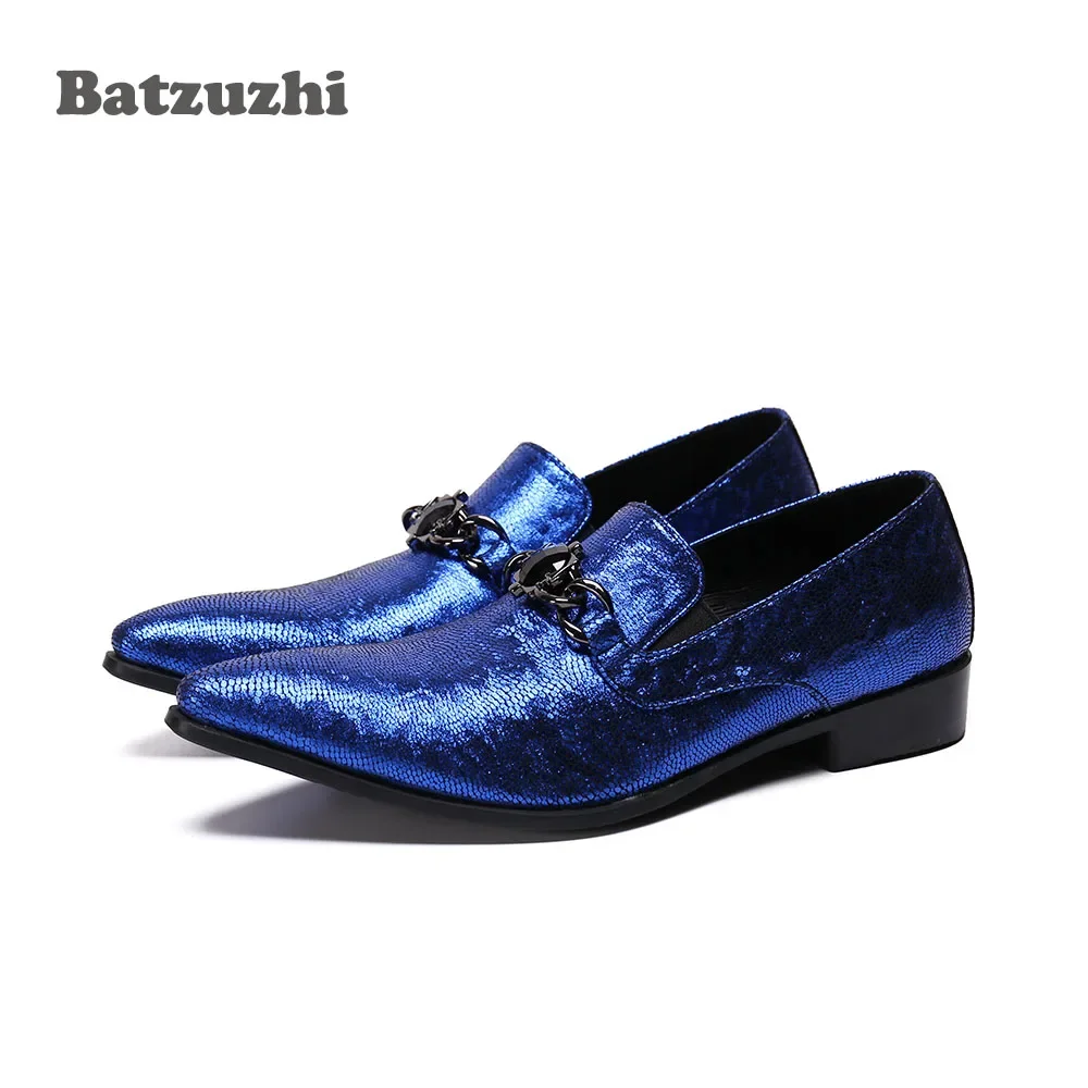 

Batzuzhi Luxury Handmade Shoes Men Pointed Toe Leather Dress Shoes Slip on Blue Party & Wedding Men Shoes Zapatos Hombre, US6-12