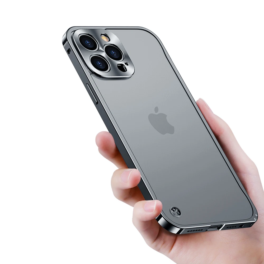 Luxury Scrub Metal frame+Transparent glass Back Cover for iphone 15 14 13 Pro Max 12 11 Pro MAX 12 13 Mini Fashion phone case