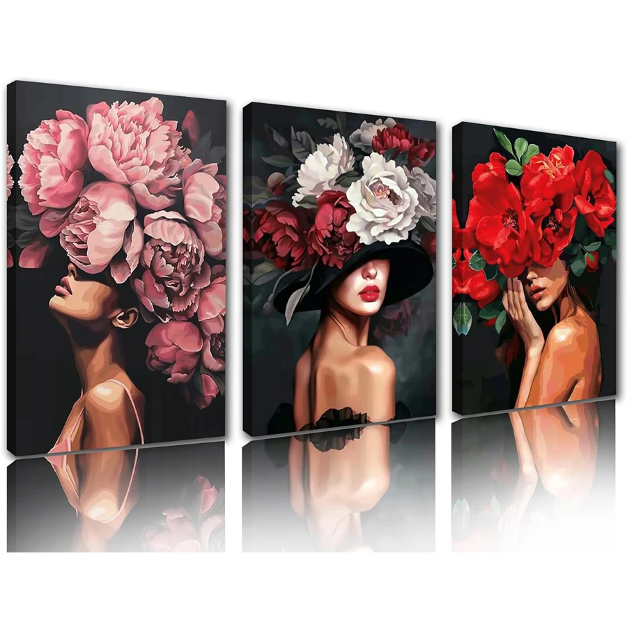 

3-панельная цветочная голова, женская алмазная живопись, абстрактное искусство, настенный декор, полная алмазная вышивка, женские фотографии, офисный домашний декор
