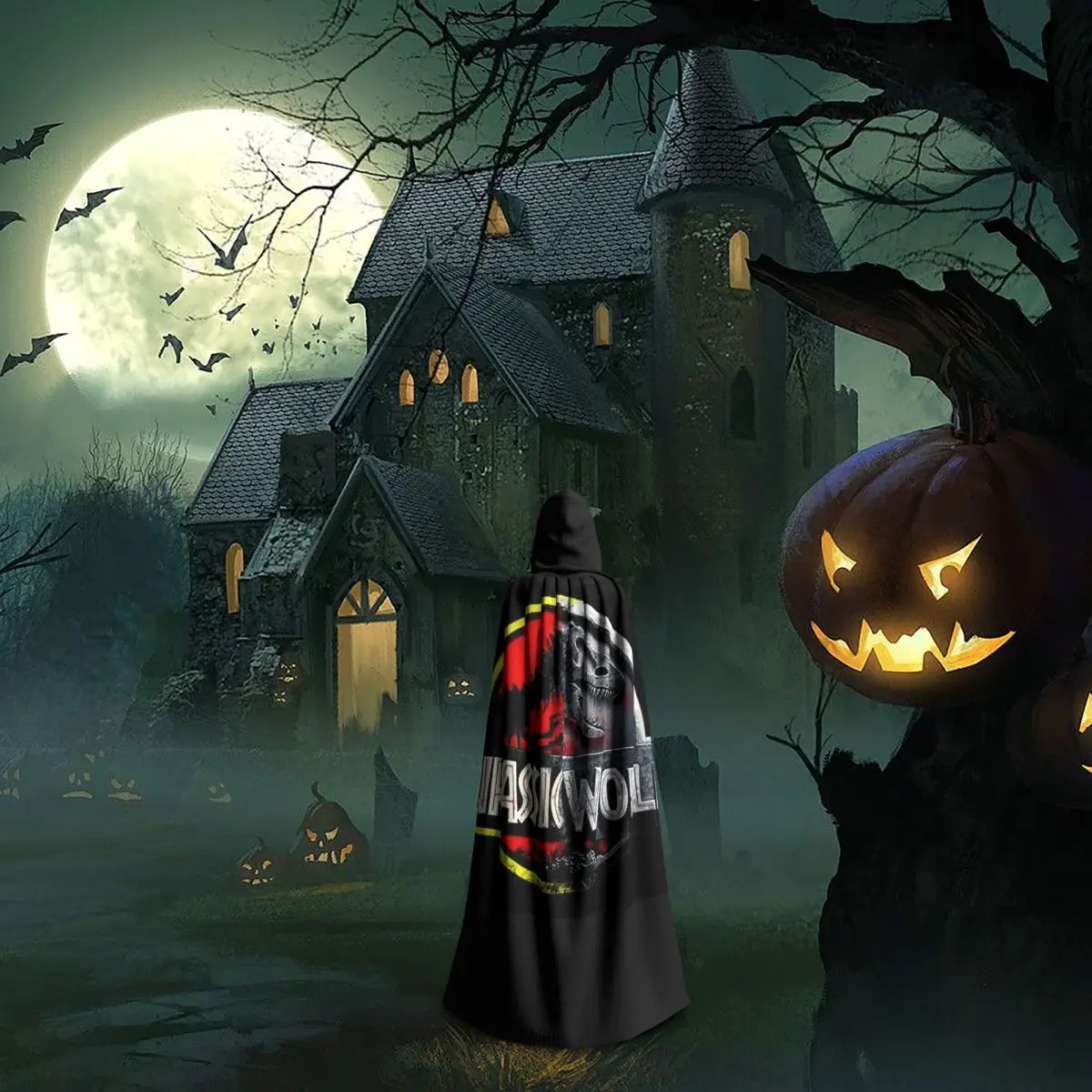 العالم الجوراسي عباءة طويلة مقنعين الساحرة القرون الوسطى زي تأثيري كيب هالوين مصاص دماء الكبار للجنسين