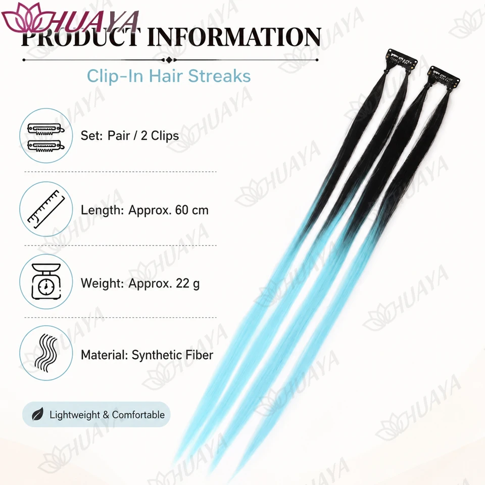 Synthetic Clip In Hair Extensions Colorful Ombre Hair Streaks Straight Highlight Pieces for Women Party Cosplay Styling