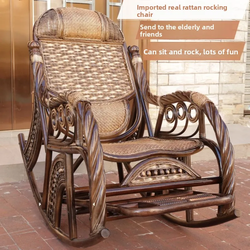y-a  Natural rattan rocking chair elderly recliner  free chair balcony living room gift high-end leisure rattan