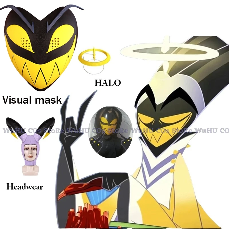 Hasbin Adam Cosplay Anime Hotel primer hombre Ángel Halo máscara Cosplay fiesta de Halloween hombres adultos disfraz Adam casco