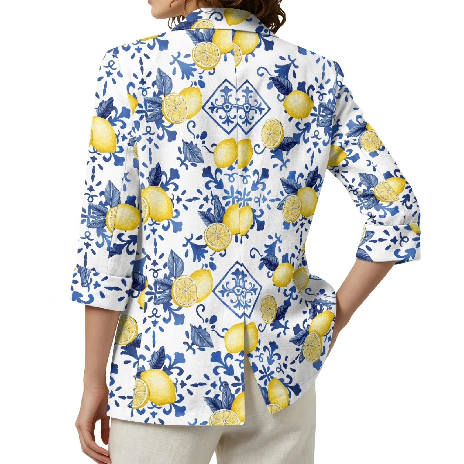 PENSTROLL Lemons Linen Like Open Front Button Cardigans for Business with Pockets Jackets Cardigan Jackets