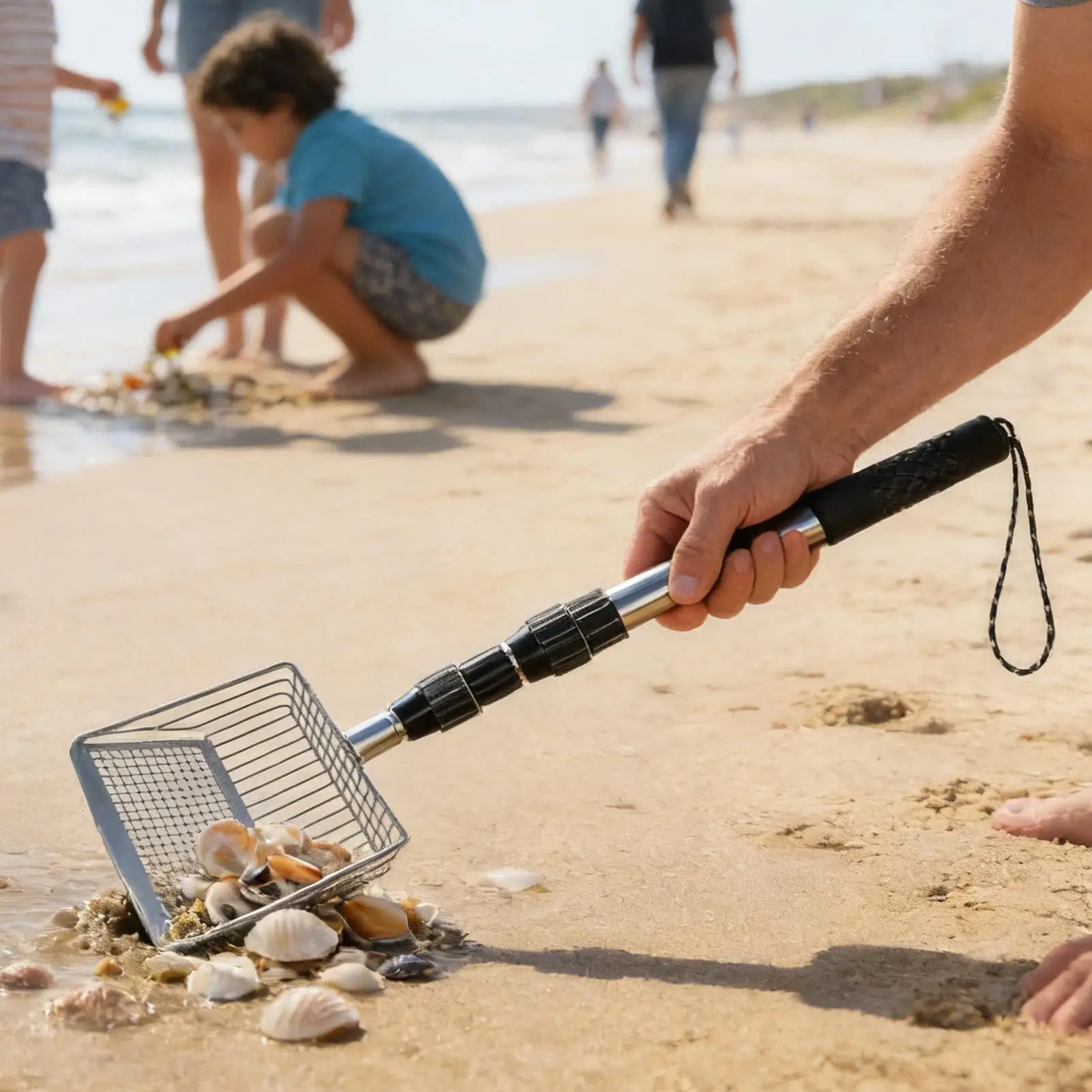 Shark Tooth Sifter Portable Adjustable Handle Shovel Mesh Seashell Scooper for Beach for Hunting Sifting Collecting Beachcombing