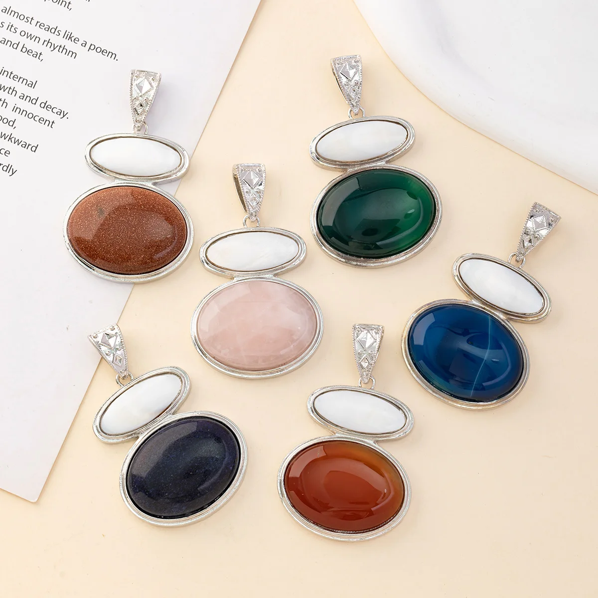 Natural Stone Shell Blue Sand Stone Agate Gourd Shaped Pendant Jewelry Making Pendant DIY Necklace Accessories Gift 59x42mm