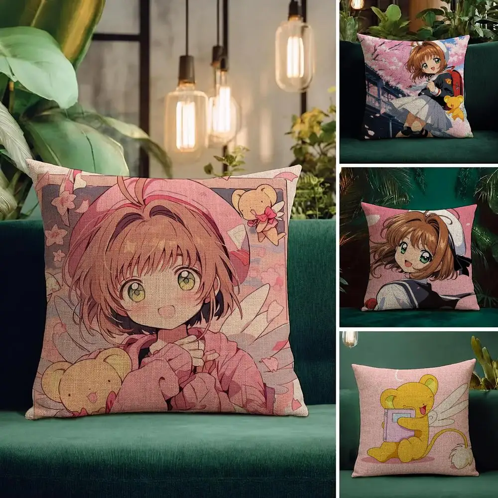 Anime Cardcaptor Sakura Cushion Cover Natural Linen Pillowcase Set All-in-One Decor Cushion Cover for Sofa Bedroom Chair