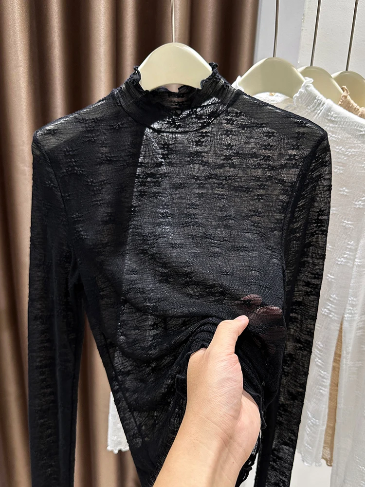 

Ele Lace Embroidery Base irt Women's Slim Fit High Collar Autumn Winter Inner Wear Floral Print f Sve Breathable ...