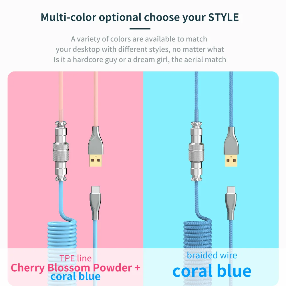Coiled Cable  Mechanical Keyboard Aviator Cable Type-C to USB Connector Keyboard Aviation Cable For Gaming Keyboard Accessory