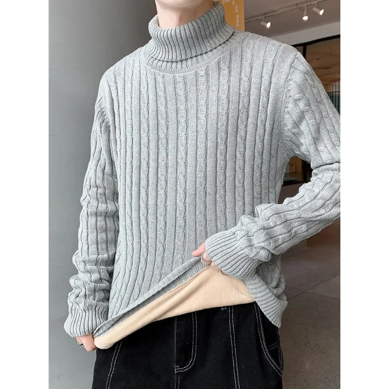 

Men Winter New Turtleneck Sweater Men Thicken Fleece Liner Warm Knitted Pullovers Thermal Velvet Sweter