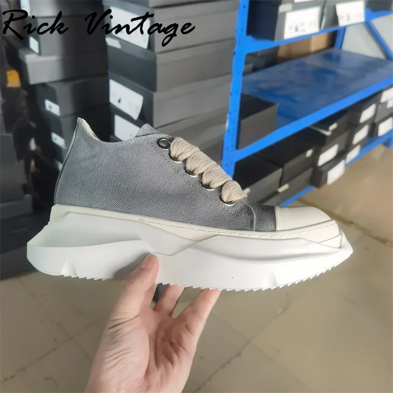 Rick Vintage Brand Fabric Casual Shoes Men Thick Sole Lace Up Trainer Quality Handmade Designer Male Low Top Black Sneakers New