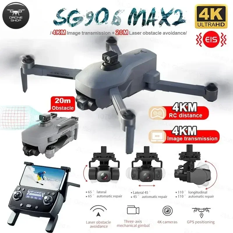 

Дрон бесщеточный SG906MAX2, Квадрокоптер с 3-осевым шарнирным подвесом, HD камерой 4K FPV, GPS, лазерным обходом препятствий, игрушка