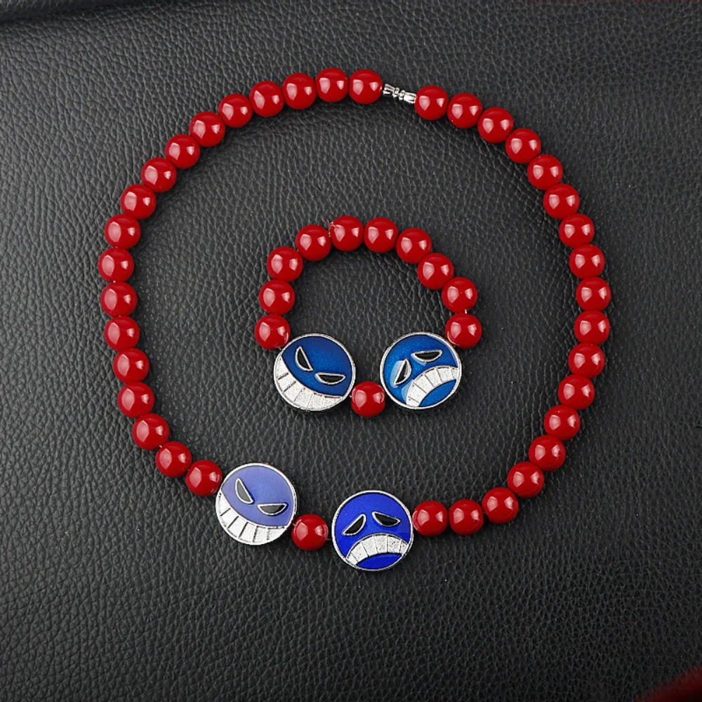 Anime Red Beads Face Bracelet Necklace, Portgas D Ace, Fashion Jewelry Accessories, Cosplay Party Gifts