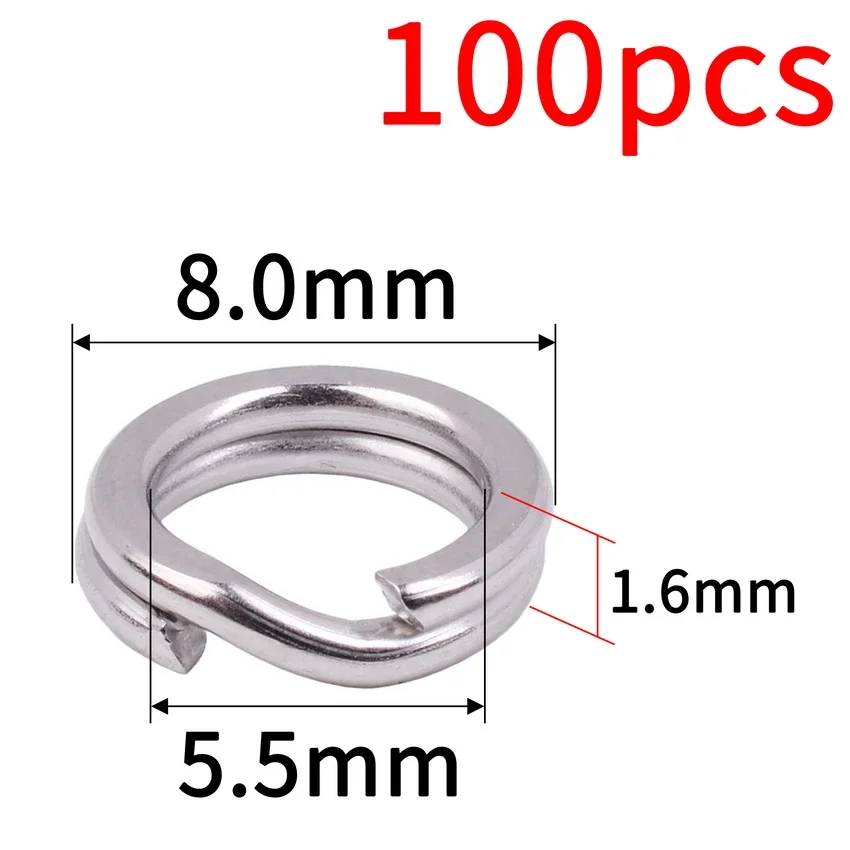 100PCs Connecting Fishing Rings Sets Stainless Steel Split Rings Hard Bait Lure Accessories Tackle High Strengthen O Ring