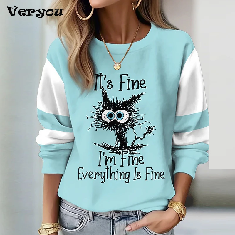 2023 Elegance Long Sleeve Women's Crew Neck Hoodie Fashion Tops New Design Printed Pullover Autumn Winter Vintage Blouse