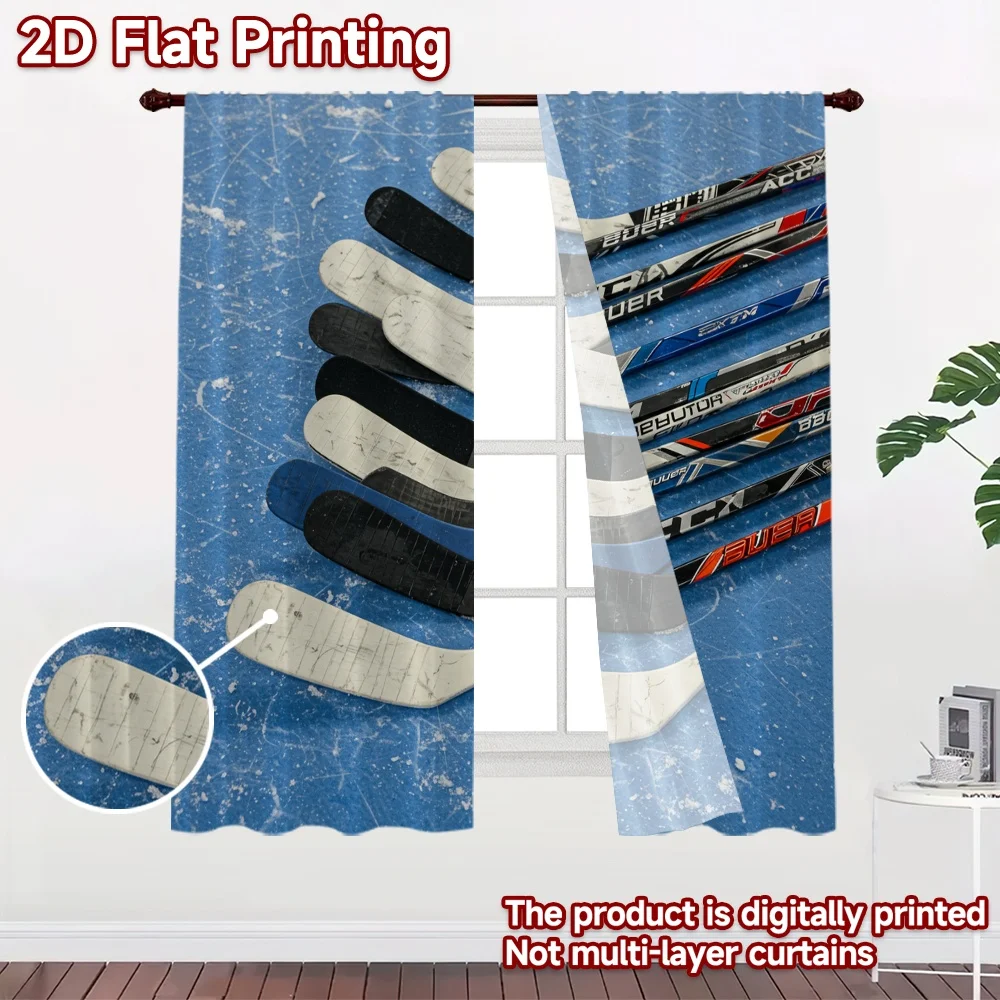 2D flat 2pcs Curtain French Romantic Style Ice Hockey Sticks Digitally printed polyester, colorfast Birthday Party Use for New