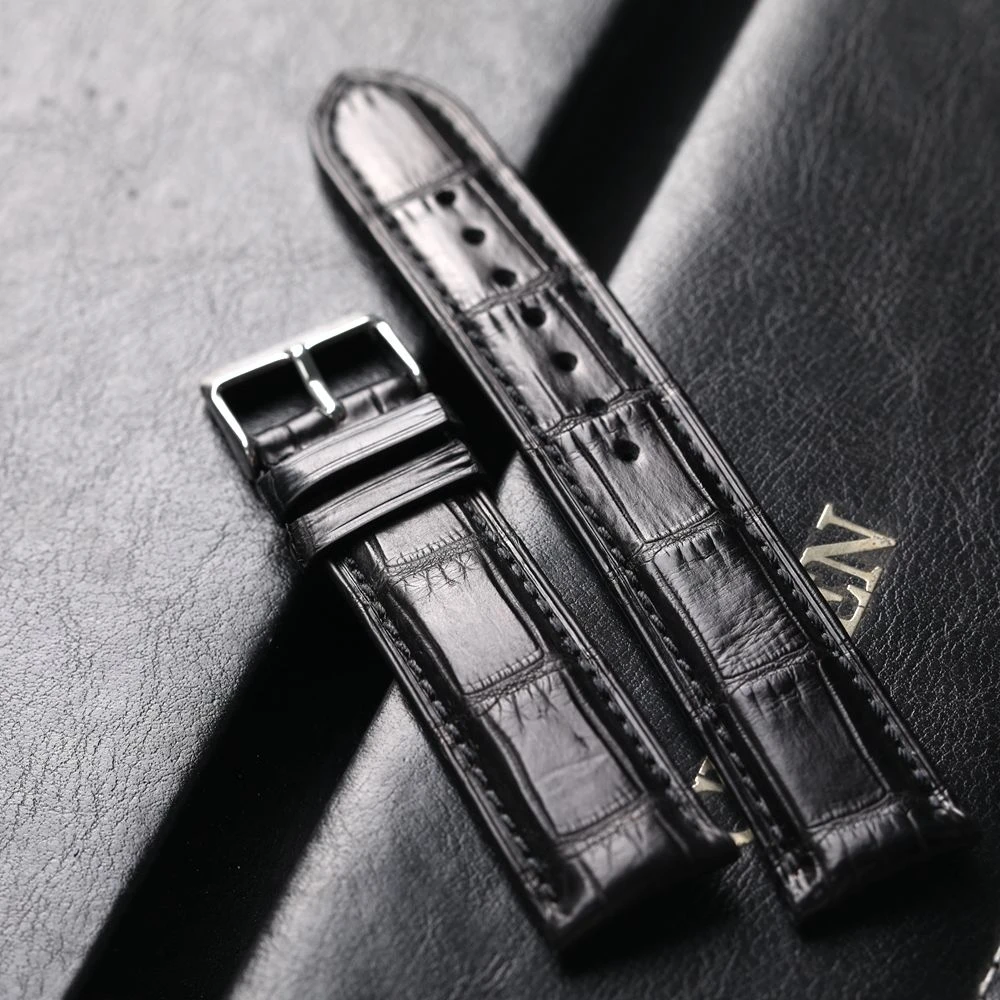 Handmade Bamboo Pattern Crocodile Leather Strap 18 19 20 21 22MM Black Genuine Leather Strap, Soft Men\'s Vintage Style