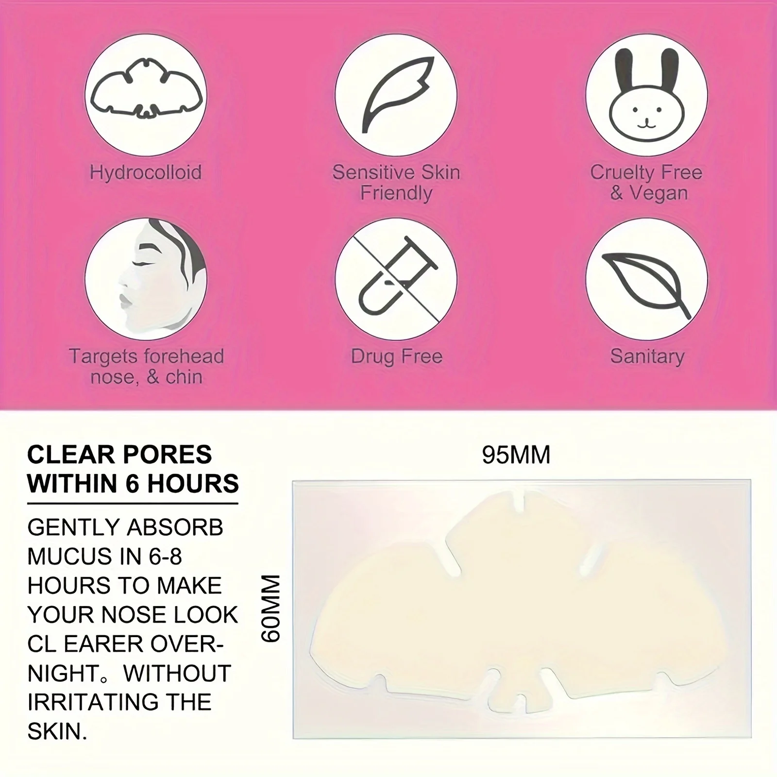1 قطعة ملصق أنف، ملصق حب الشباب خفيف وغير مزعج، يغطي عيوب حب الشباب، مقاوم للماء وجيد التهوية.