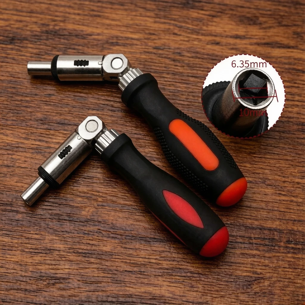 Multifunction Ratchet Screwdriver 180 Degree Angle Adjustable Two Way Rotation 14 Inch Quick Release for Tight Space Work