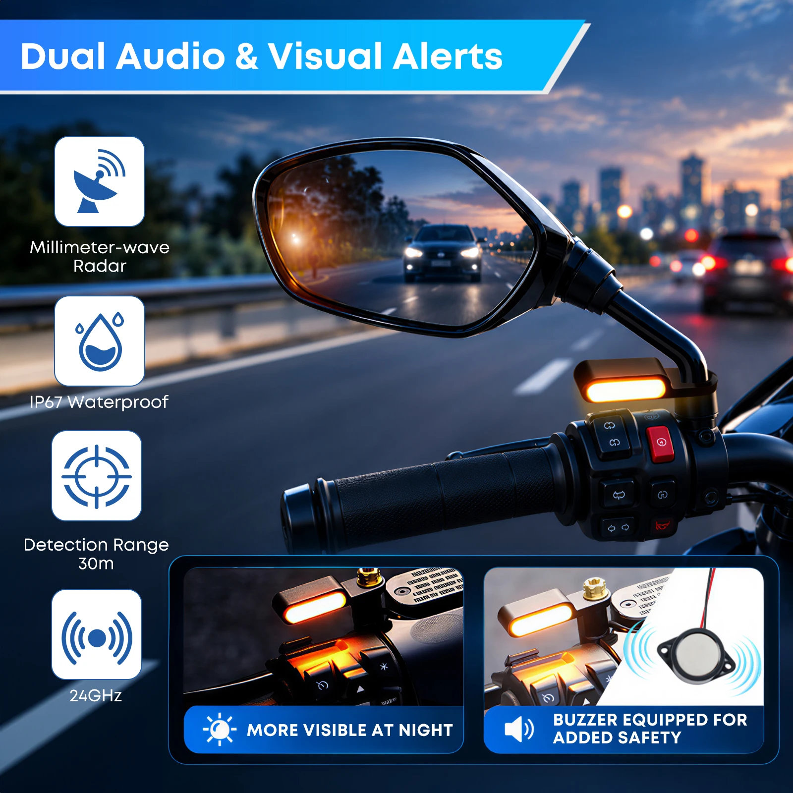 Motorcycle BSD Safety System 24G Radar Blind Spot Detection BSD Safety System