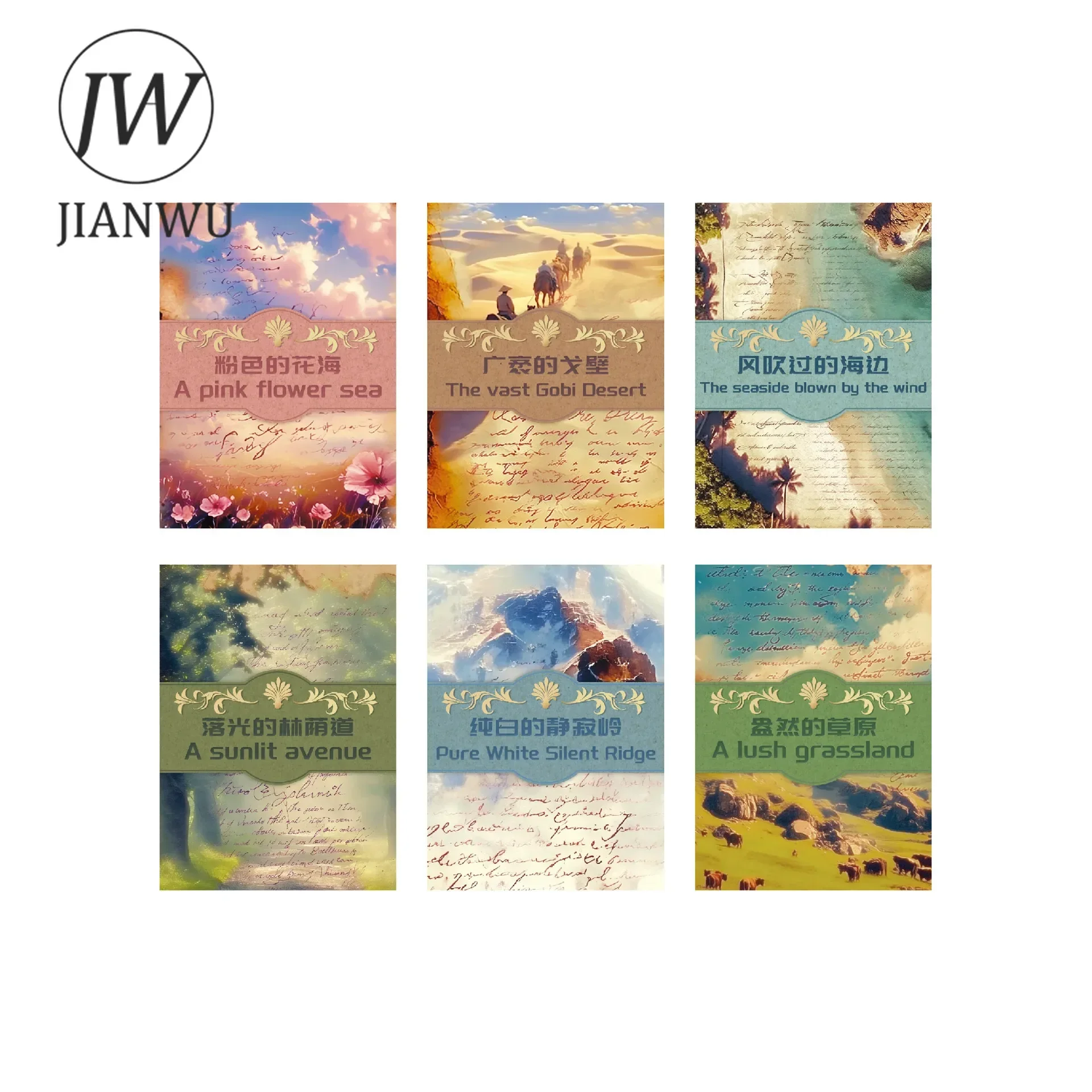 JIANWU Nature Scenery Series Vintage English Text Collage Decor Material Paper Creative DIY Journal Scrapbooking Stationery