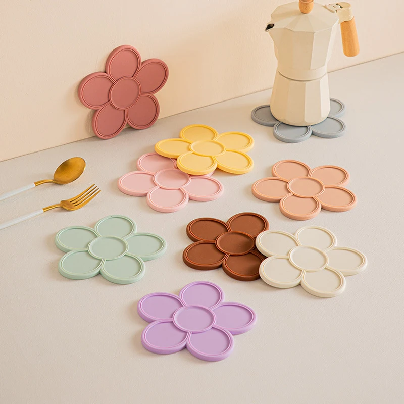 Flower Shaped Silicone Thermal Insulation Mat Pot Mat Heat Resistant Placemat Cup Mat Bowl Mat Tray Mat Household Table Mat