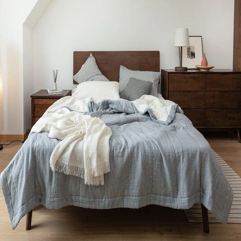 Breathable Double Gauze Cotton Quilt - Pure Cotton Filled, Ultra Soft Lightweight Breathable Blanket All Season Bedspread
