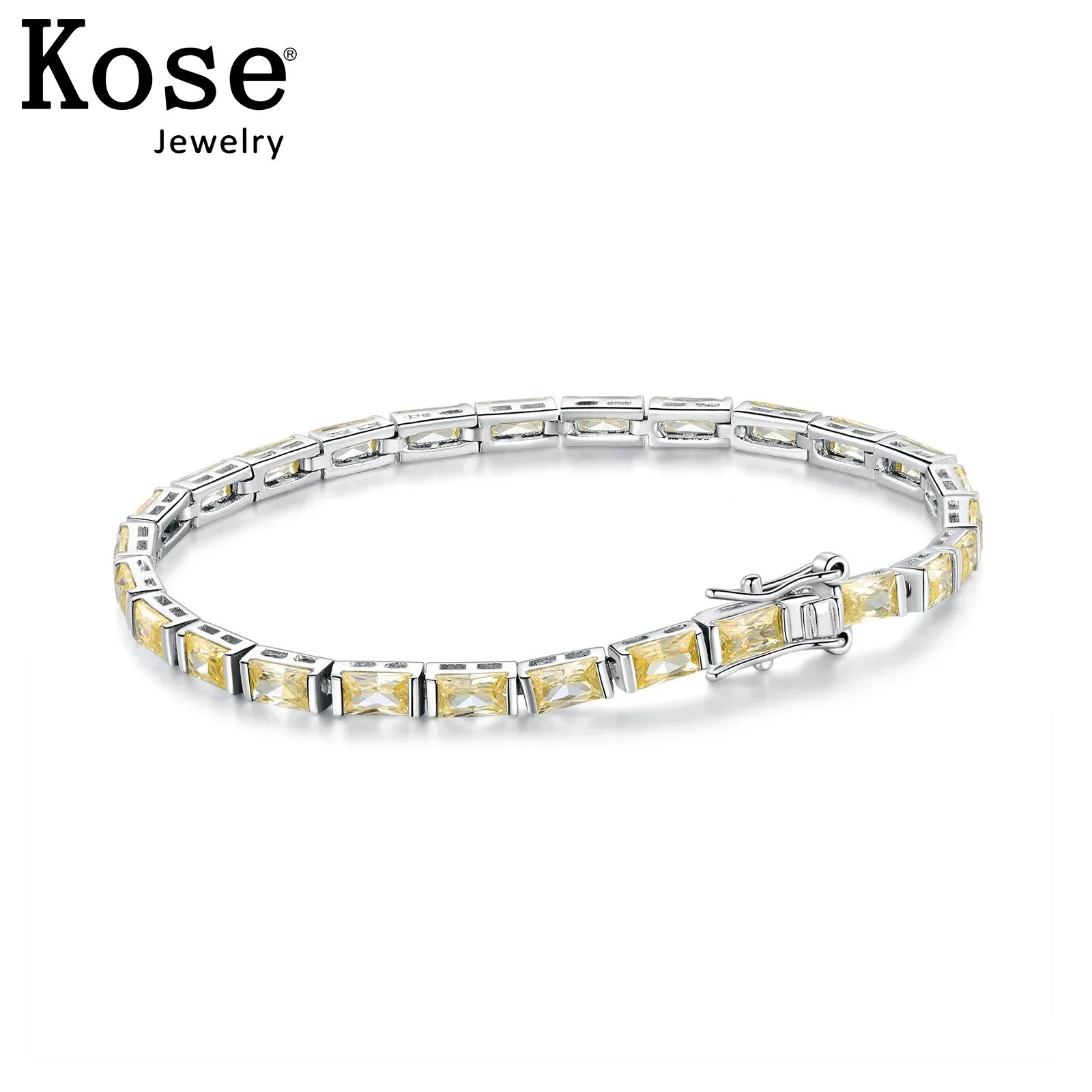 KOSE 925 Sterling Silver Citrine CZ 14 Carat Gold Plated Tennis Women's Bracelets Yellow Topaz November Birthstone Jewelry