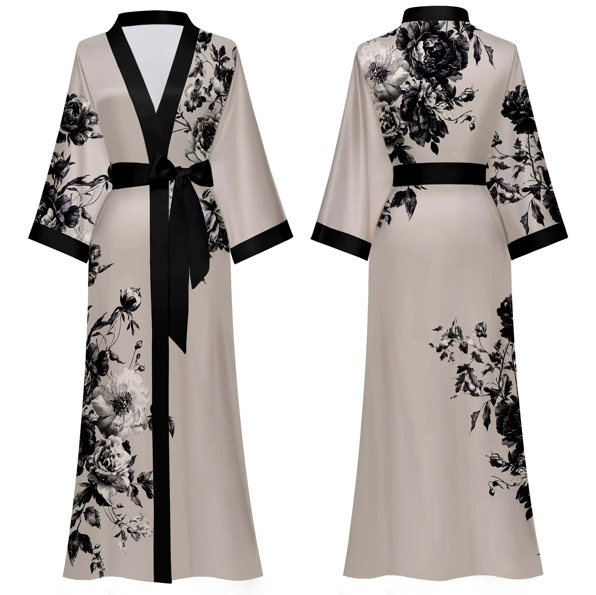 

Long Robe Flower Print Kimono Gown Women Satin Vestidos De Novia Sexy Intimate Lingerie Homewear Onesize Pijama Bathrobe