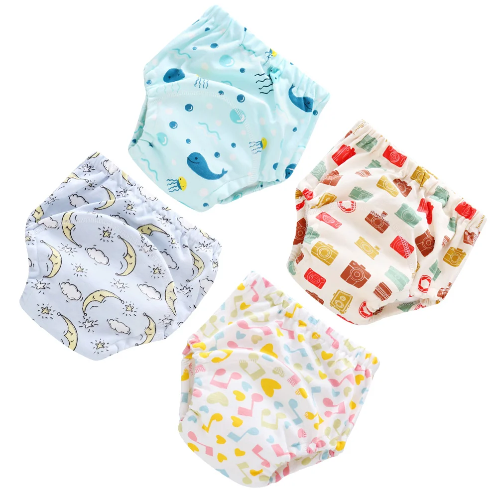 4 Pcs/1 Pack Baby Diapers Learning Training Pants Washable 6 Layers of Gauze Diaper Breathable Partition Diapers for 12-18 Kg Ba