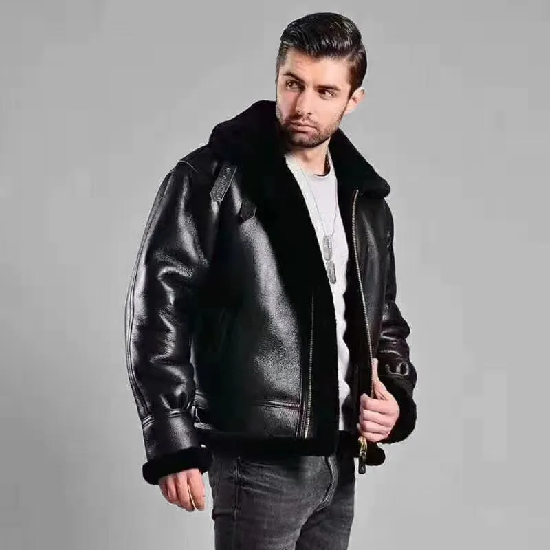 Thickened leather and fur one-piece for men