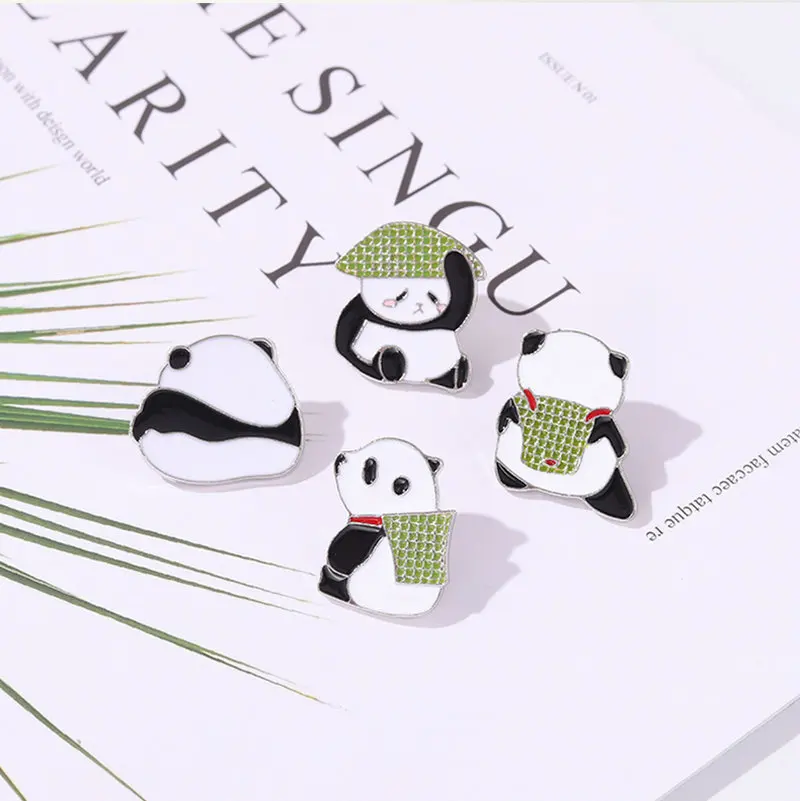 

Panda with Bamboo Hat Enamel Pin Chinese Bear Brooches Animal Metal Badges Bag Clothes Pins Up Jewelry Gift for Panda Lover