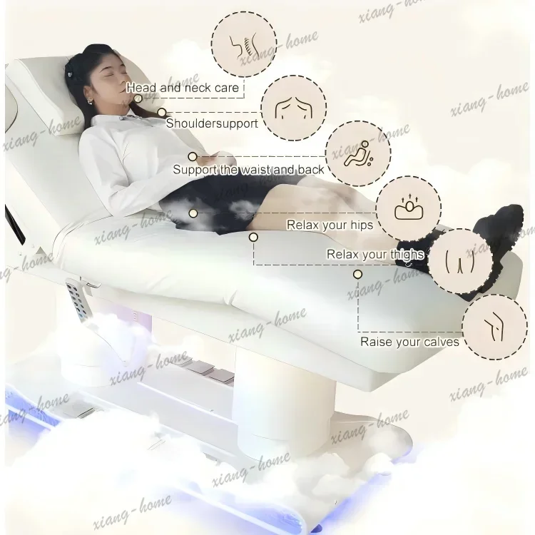 LSHeated 4 Motor Massage Bed With Height Adjustable Metal Frame Folding Synthetic Leather Spa Therapy Table For Salon Use