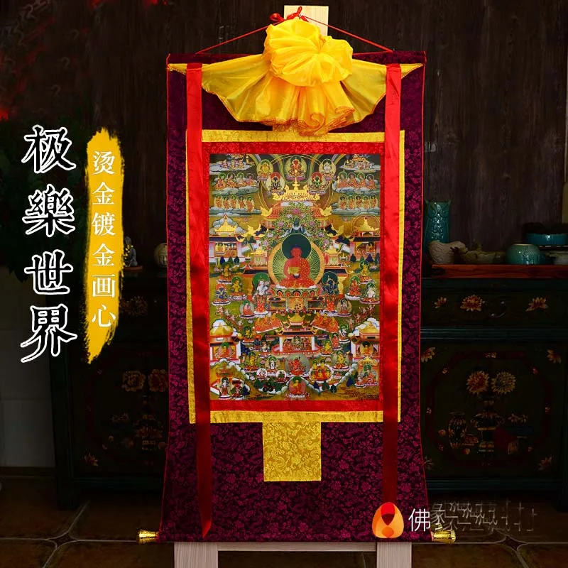 Wholesale Buddhist supplie HOME temple Efficacious protective talisman Amitabha, Paradise buddha Altar Thang-ga Thangka painting