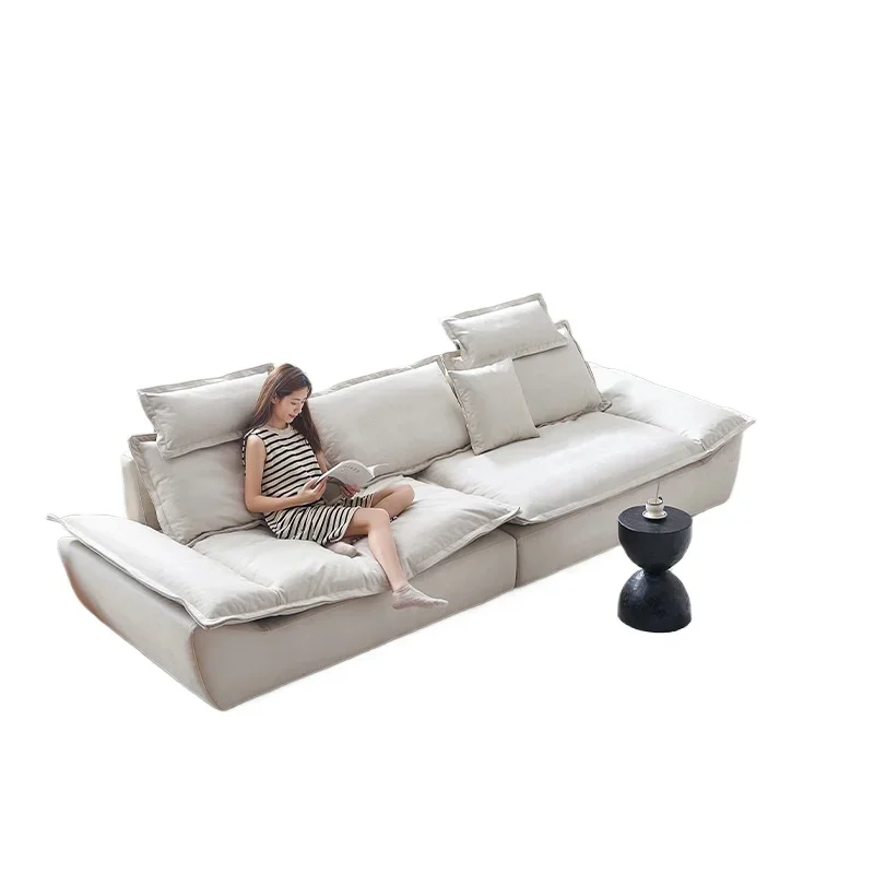 

American fabric sofa down small apartment guest hall retro cream style furniture three-person straight row four-person sand