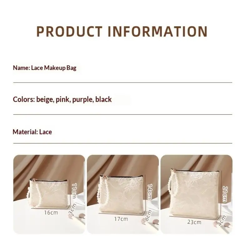 Kosmetiktasche aus Spitze mit Perlen-Handgelenkschlaufe und halbtransparentem Design, perfekt für die Aufbewahrung des täglichen Make-ups und für den Reisegebrauch. – Detail 9
