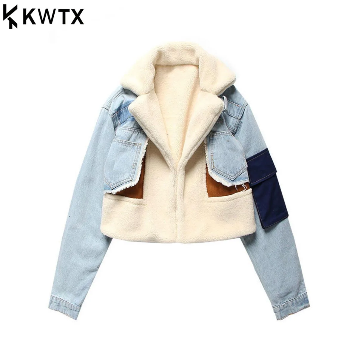 

KWTX Leisure Full Sleeve Wool Liner Wide Waisted Turn Down Collar Women's Slim Patchwork Woolen Coat 2025 Autumn New