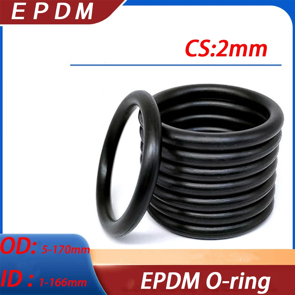 Thickness CS 2mm EPDM Rubber O Ring OD 5-170mm ID 1-166mm Acid Alkali Water and Friction Resistance O-Ring Seal Gasket Black