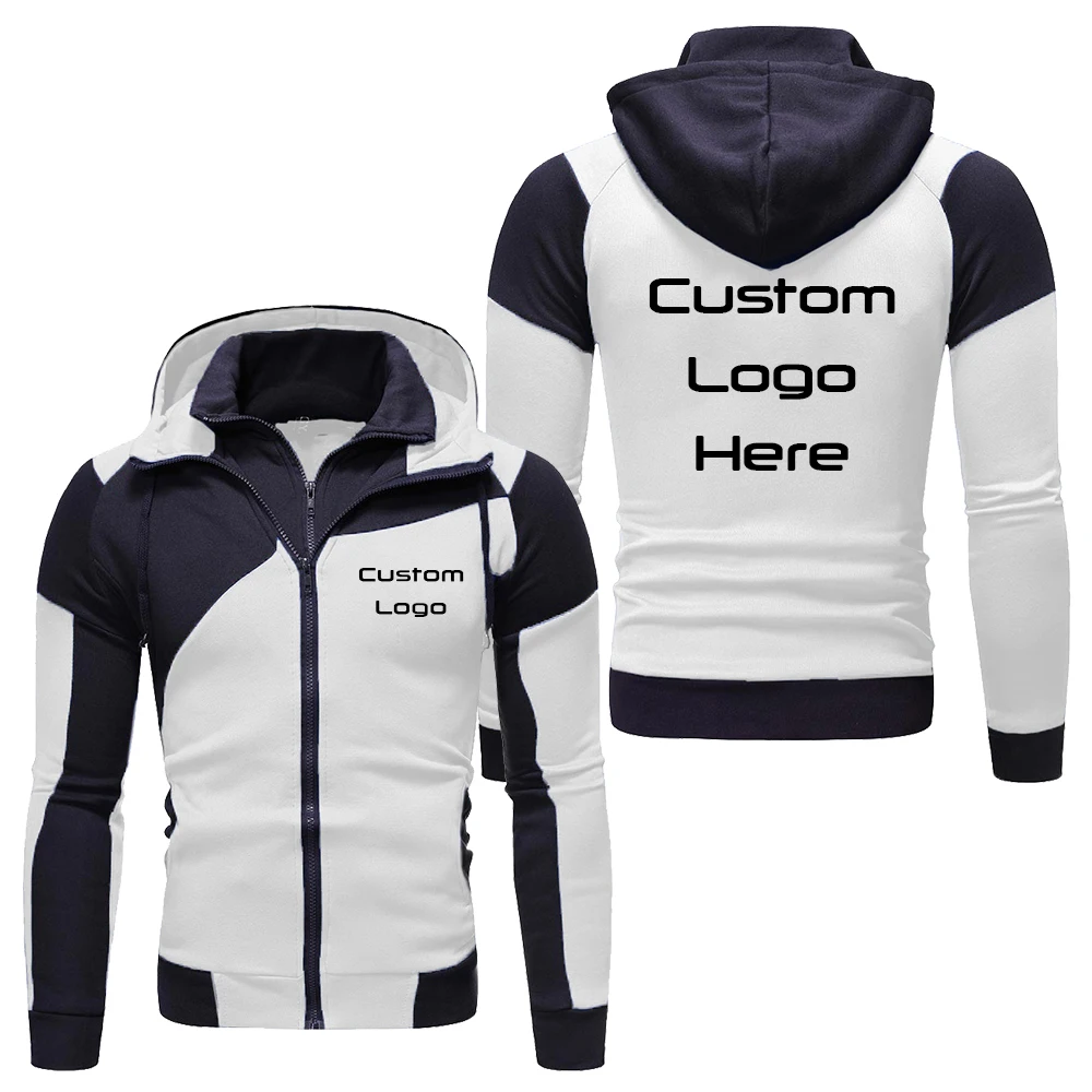 

Fashion Mens Casual Hoodies Print Your Logo Custom Jacket Autumn Male Outdoor Patchwork Zipper Sweatshirt Coat