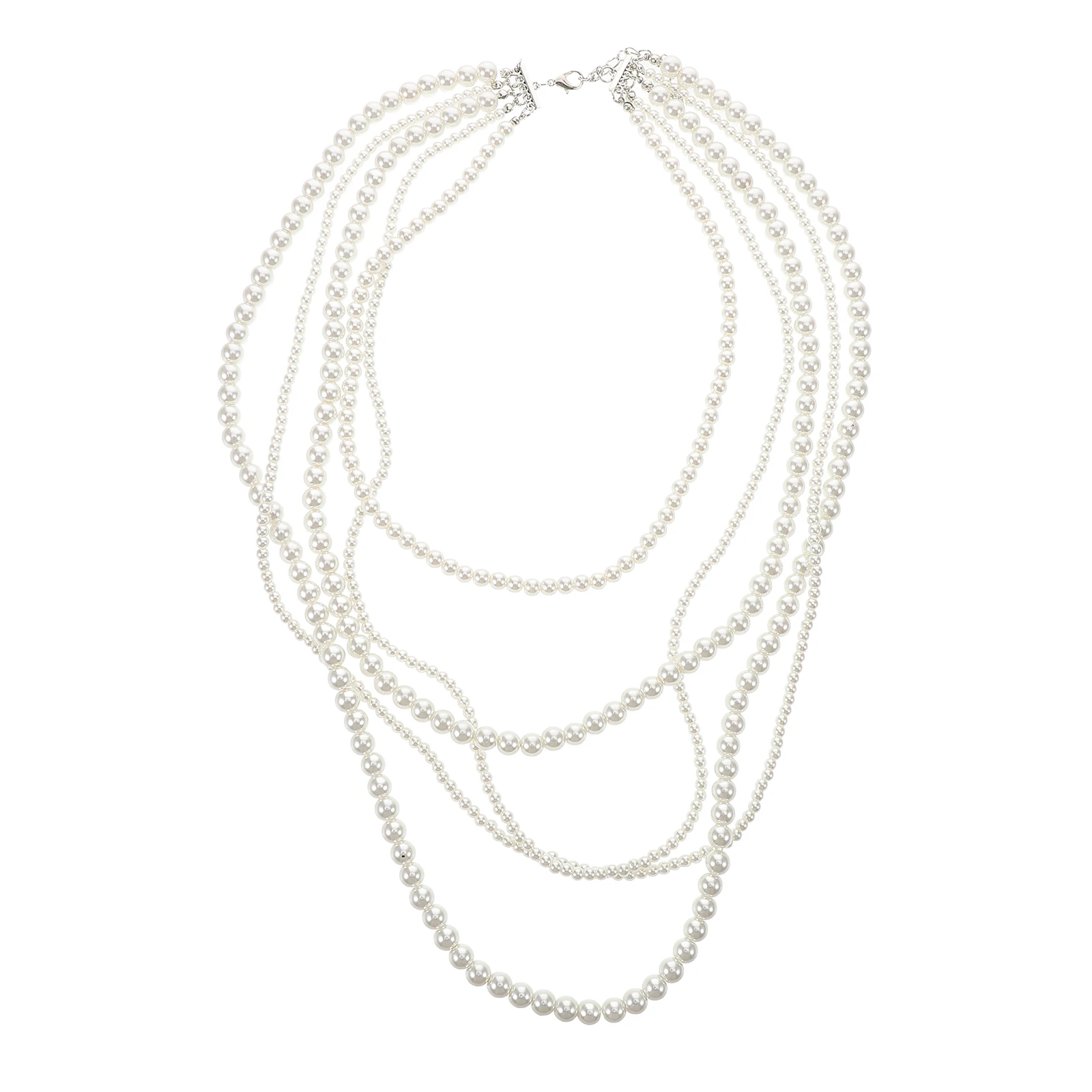 

Glass Bead Necklace Long Layered Artificial Pearl Design Elegant Neck Decoration For Women Statement Chain Tea Party