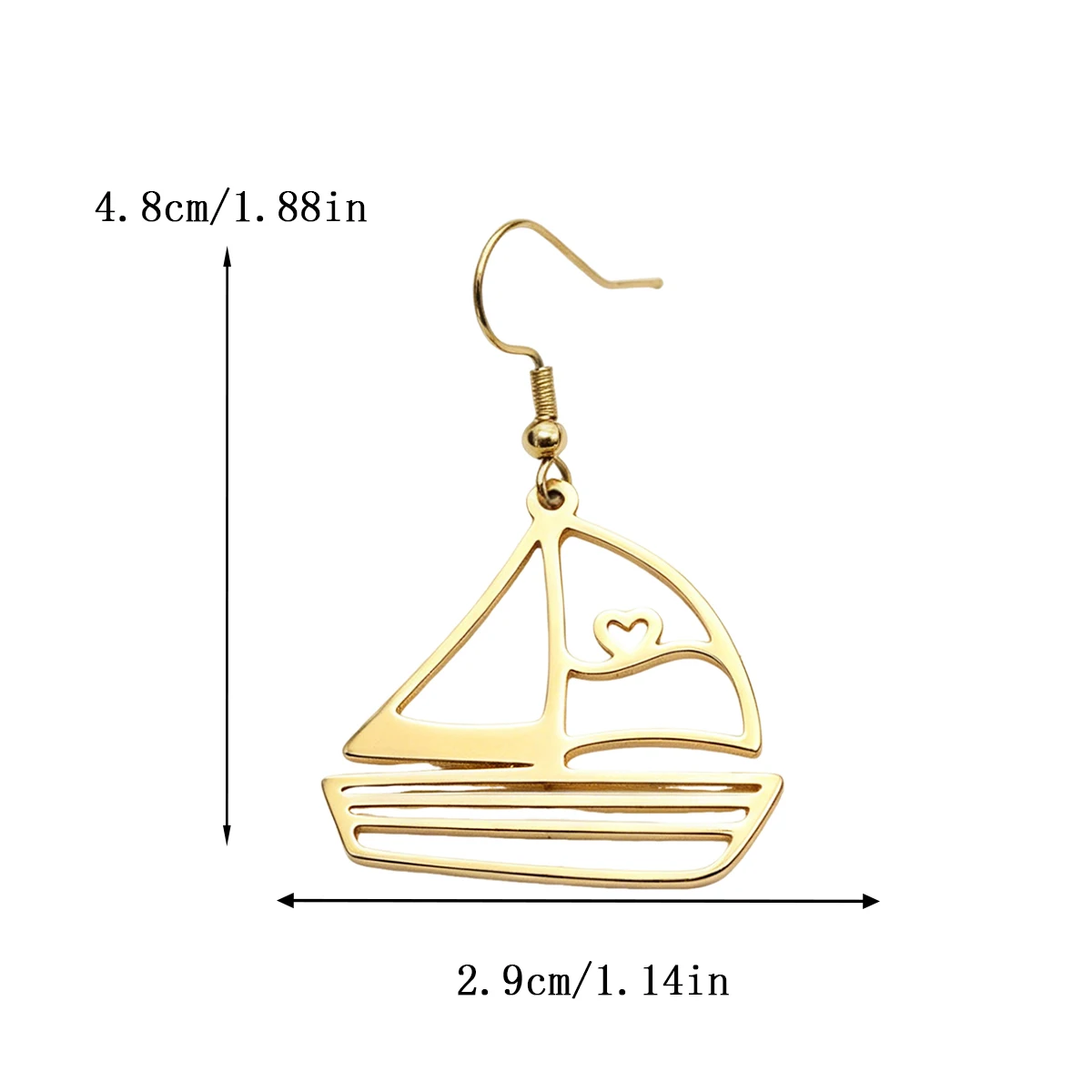 Kinitial Stainless Steel Sailboat With Heart Drop Hook Earrings Nautical Ocean Sailing Dangle Earrings Jewelry Gift For Women