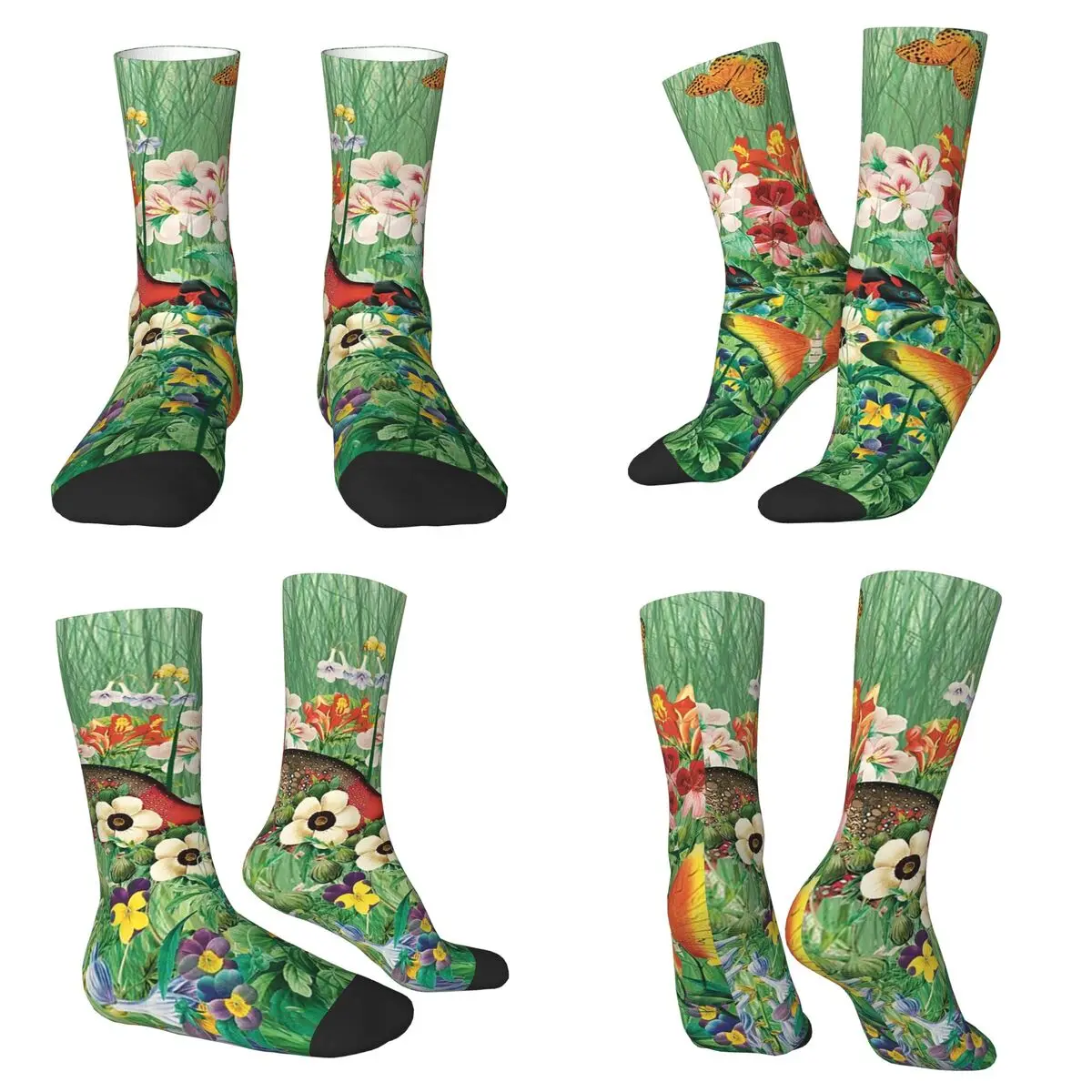 Spring Birds And Flowers On Grass Socks Harajuku Super Soft Stockings All Season Long Socks for Man Woman Valentine's Day Gifts