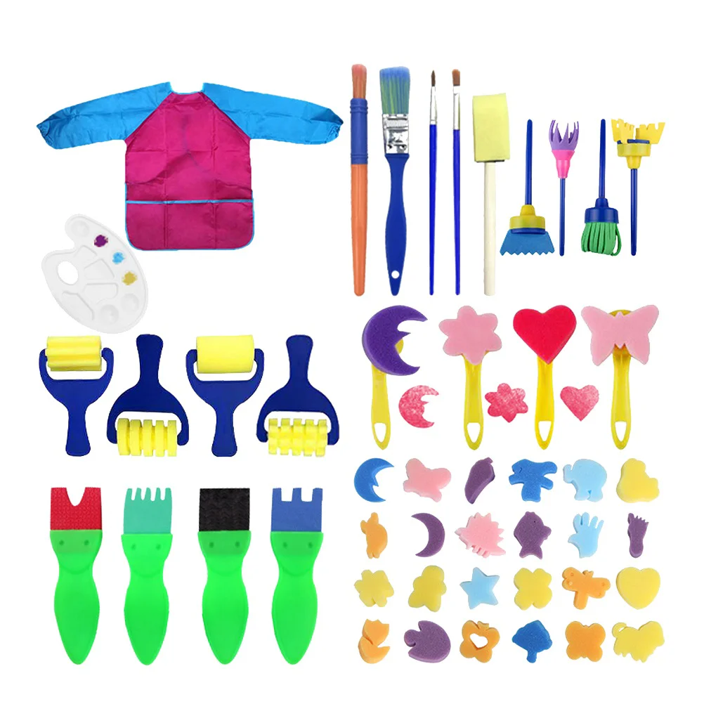 47 Pcs/1 Set EVA Childrens Sponge Brush Painting Seal Graffiti Painting Creative DIY Picture Supplies for Children (Rosy)