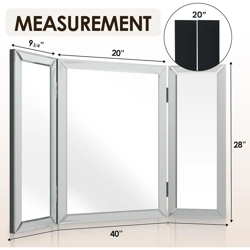مرآة زينة قابلة للطي بثلاثة ألواح لتضفير الشعر، 360 درجة ° ، سطح الطاولة وحامل على الحائط، 28 × 40 بوصة #2