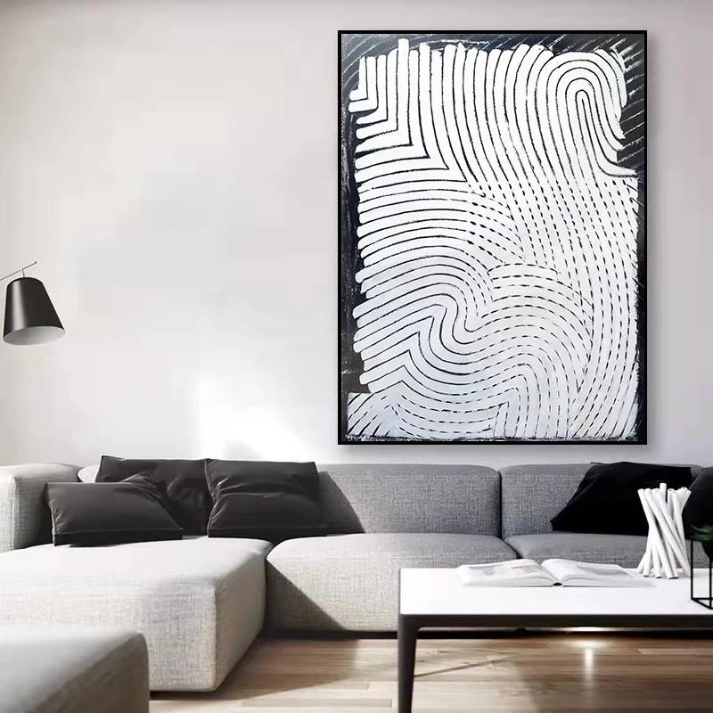 Modern Living Room Decoration Painting Three-dimensional Texture Line Oil Painting Sofa Wall Black and White Hanging Painting