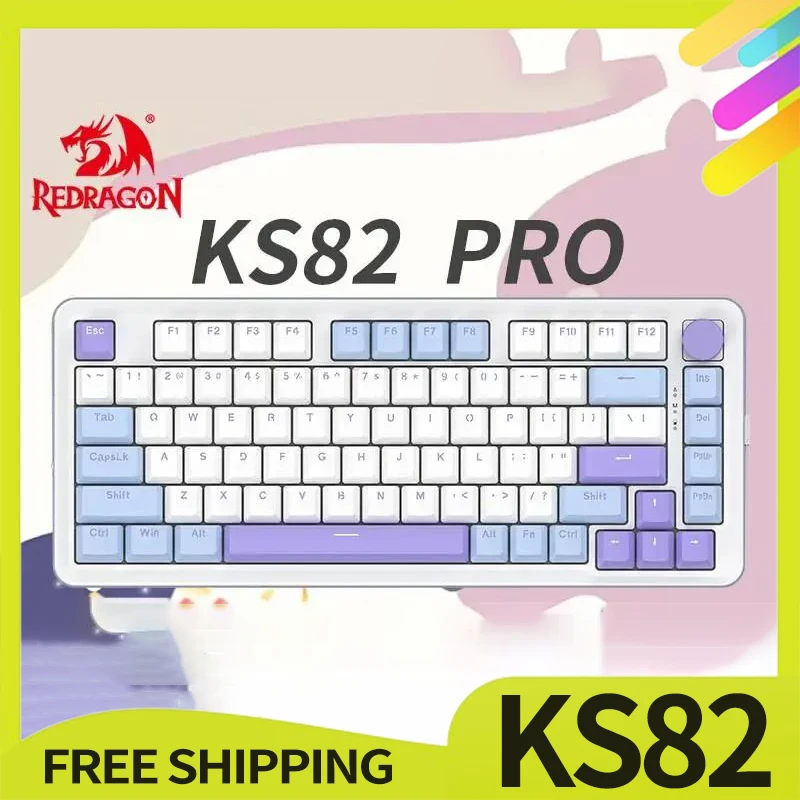 

Механическая клавиатура Redragon Ks82 Pro, 2,4 ГГц, три режима, пользовательская клавиатура Rgb Hot Swap, Спортивная игровая клавиатура для геймеров, подарки