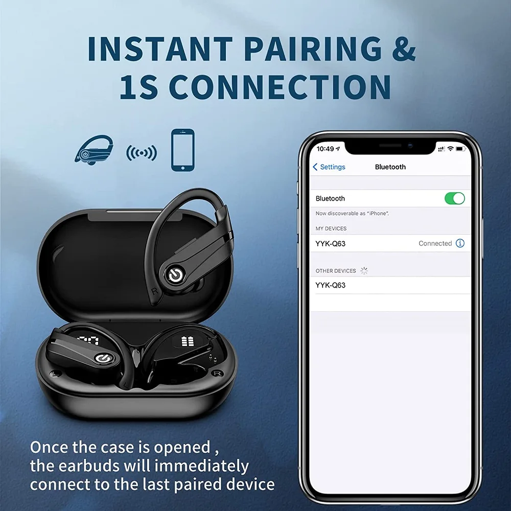 سماعات الرياضة ، بلوتوث 5.3 سماعة أذن داخلية مع هوك ستيريو CVC 8.0 إلغاء الضوضاء سماعات ، IPX7 مقاوم للماء للرياضة